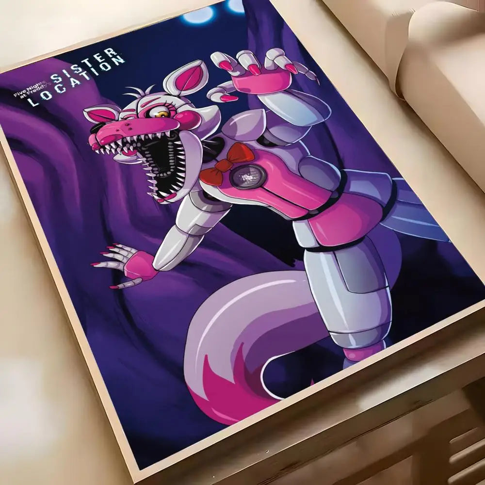 Fnaf Five-nights-At-Freddys Game Poster Poster Waterproof HD Wall Art Decal Self-Adhesive Aesthetic Decor For Home Living