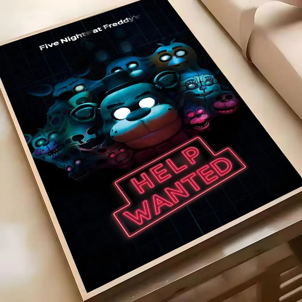 Fnaf Five-nights-At-Freddys Game Poster Poster Waterproof HD Wall Art Decal Self-Adhesive Aesthetic Decor For Home Living