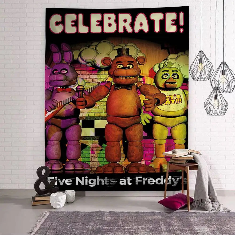 FNAF Game Security Breach Anime Tapestry Hanging Tarot Hippie Wall Rugs Dorm Home Decor