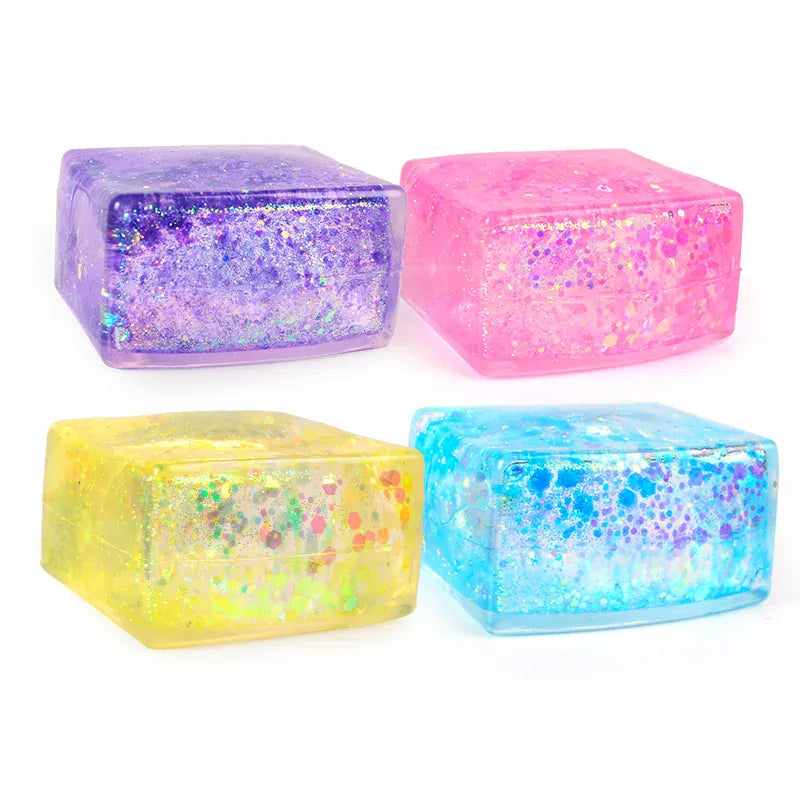 Glitter Ice Cube Squeeze Toy - Colorful Sensory Stress Relief Ball for Kids & Adults
