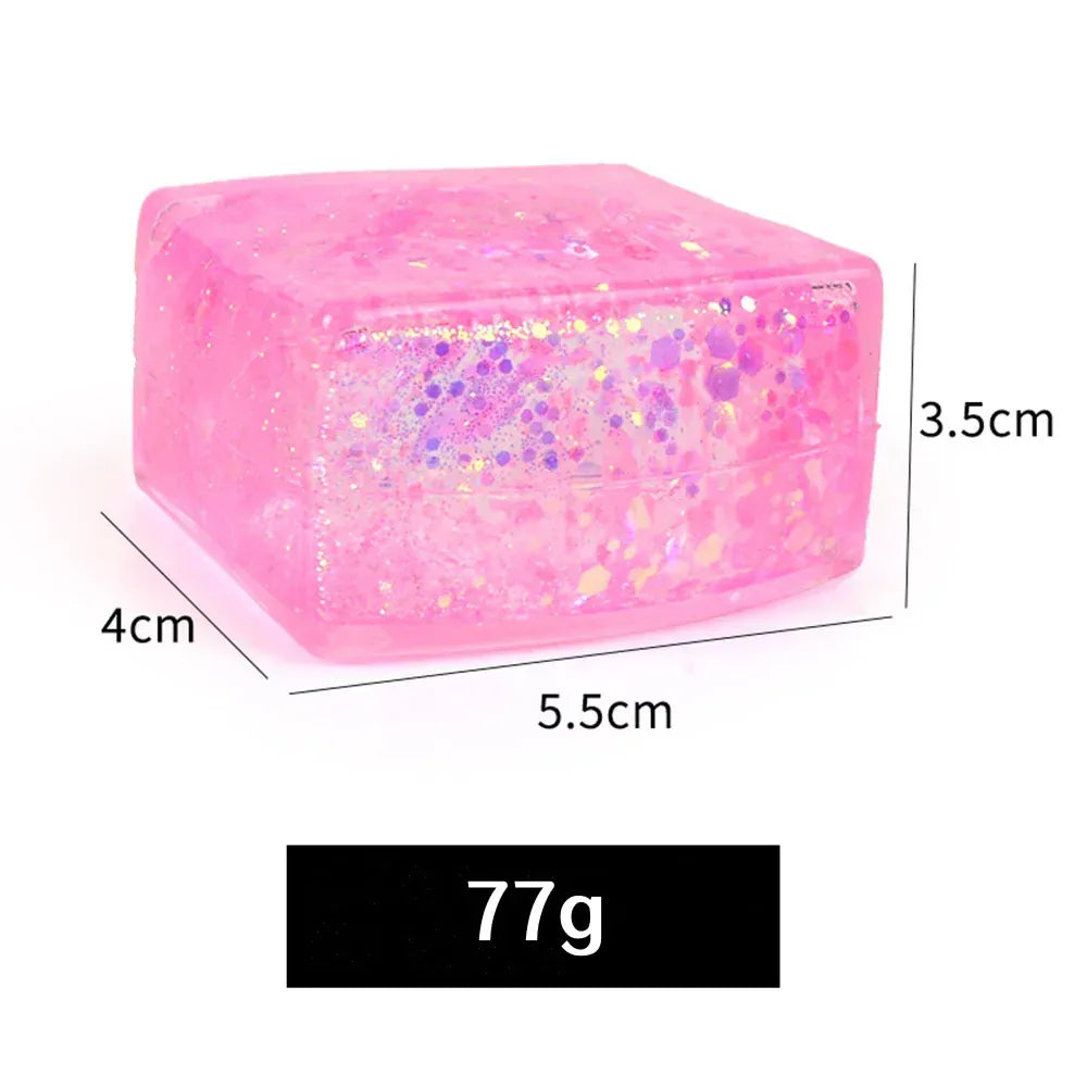 Glitter Ice Cube Squeeze Toy - Colorful Sensory Stress Relief Ball for Kids & Adults