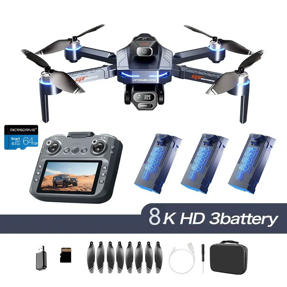 GT8 Drone 4K HD Camera Obstacle Avoidance Aerial Photography Brushless Drone with Screen Foldable RC Drone Quadcopter RTF
