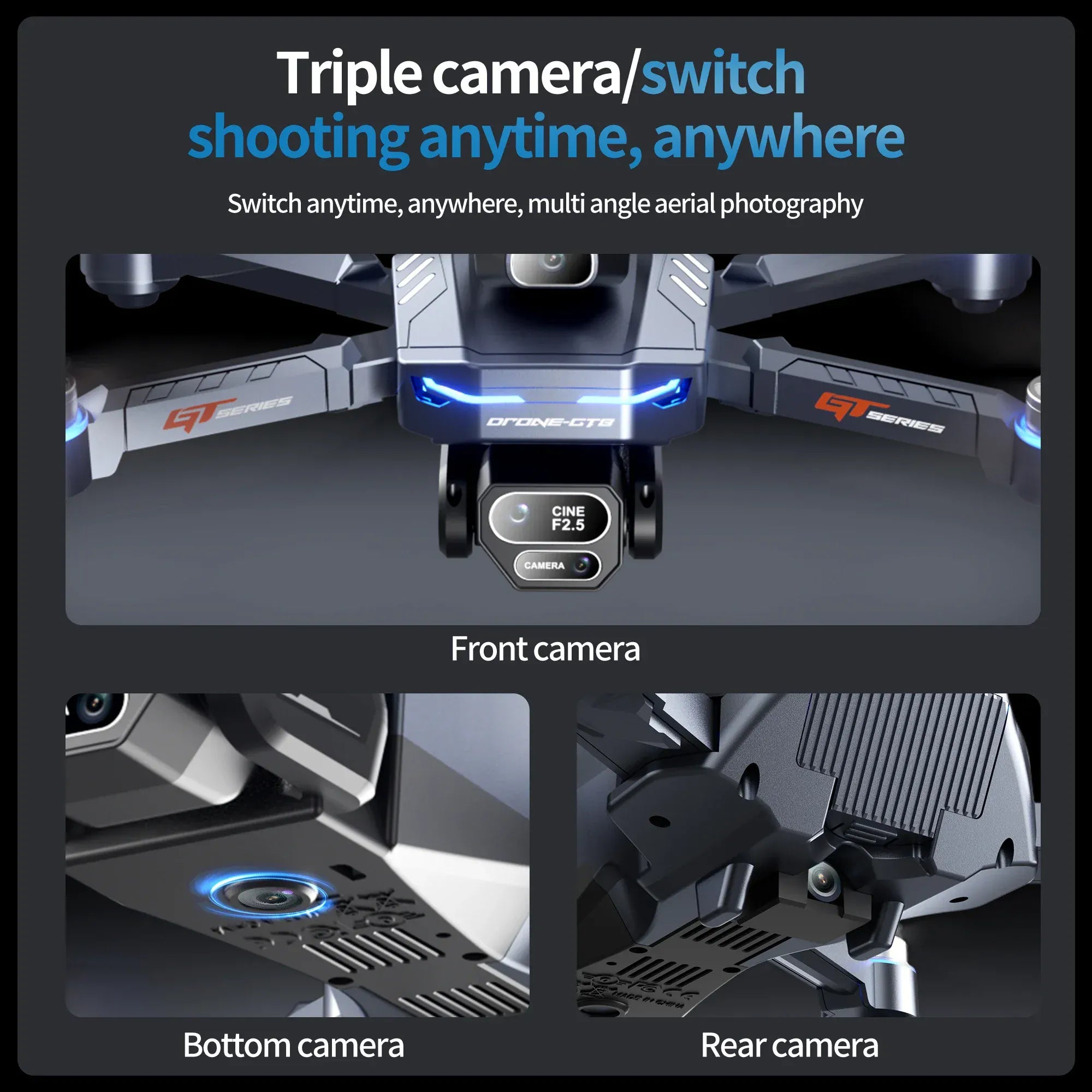 GT8 Drone with Screen 8K HD Camera WIFI Brushless Aerial photography quadcopter battery power display colourful lights RC dron