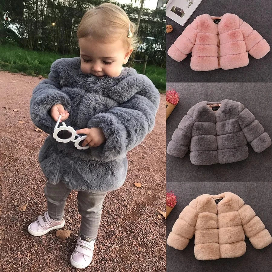 New Winter Children's Fur Coat Elegant Baby Girl Faux Fur Jackets And Coats Warm Parka Kids Outerwear Clothes Thicken Girls Coat