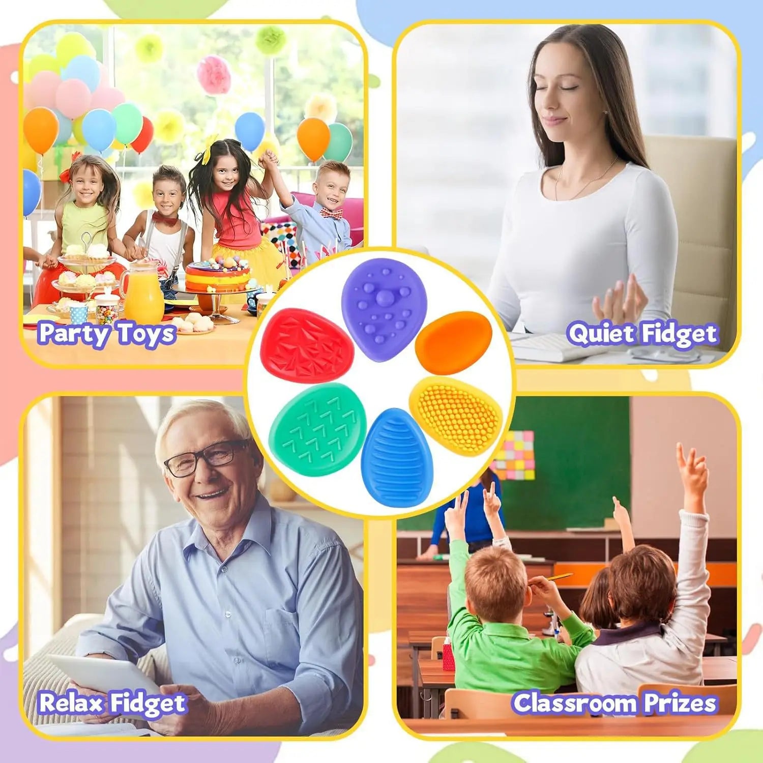 Sensory Worry Stones - 6 Pack Fidget Toys for Anxiety, Autism & ADHD Relief