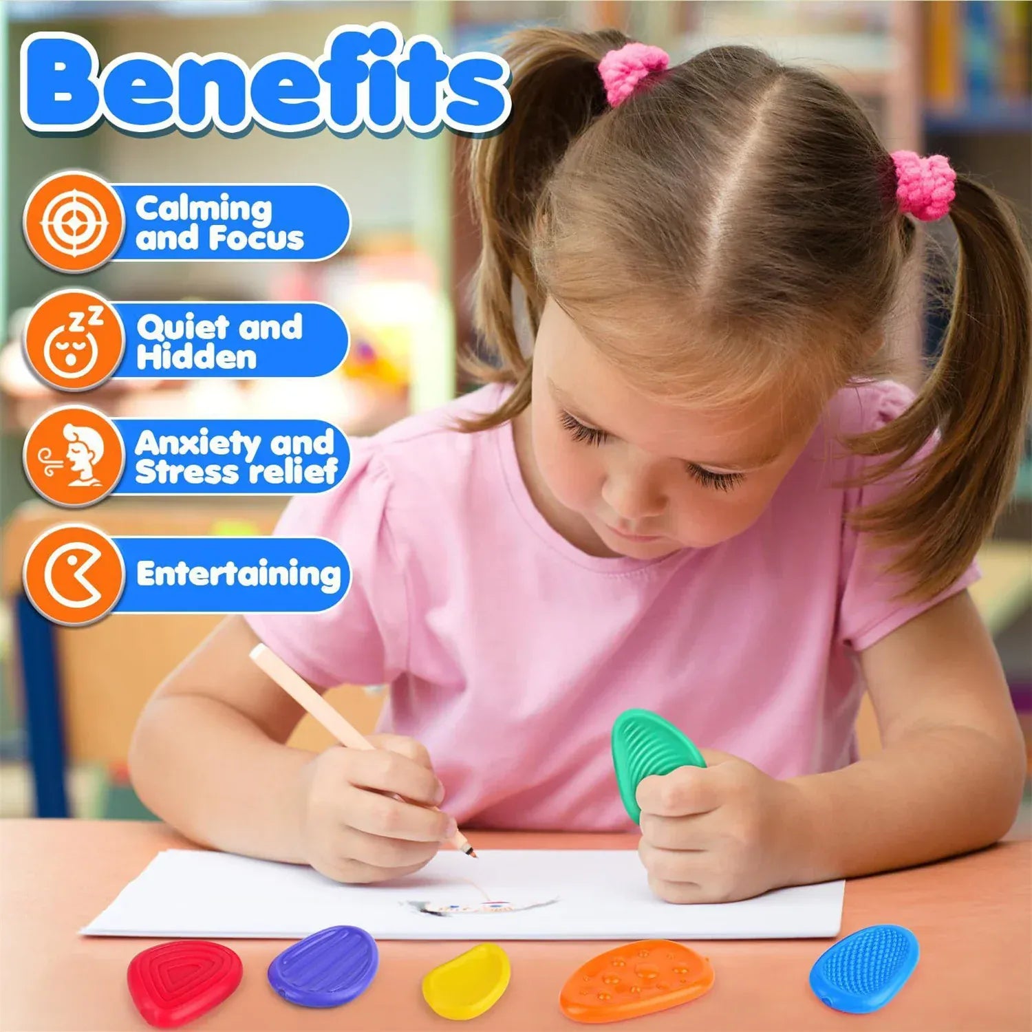 Sensory Worry Stones - 6 Pack Fidget Toys for Anxiety, Autism & ADHD Relief