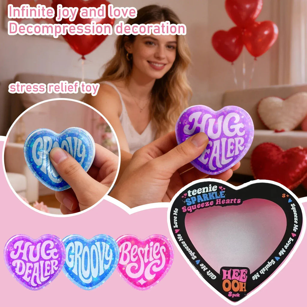 Valentine’s Day Heart Stress Toys, 3 Pack Heart-Shaped Squeeze Sensory Toys, Soft Slow Rising Love Shape Stress Toys, 1.57in